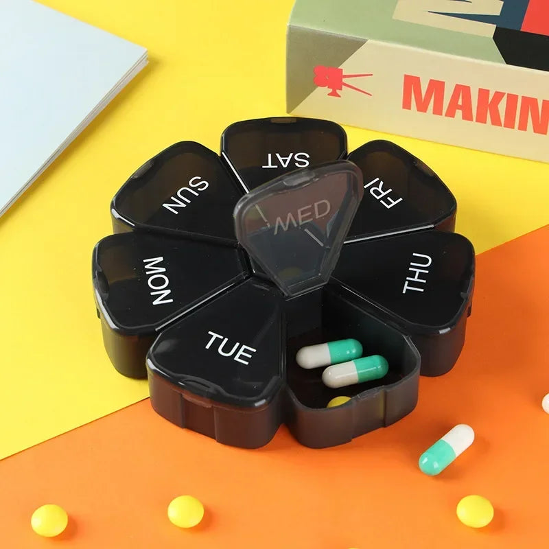 New 7 Days Round Portable Medicine Pill Box Mini Small Travel Vitamin Cases Container Organizer Storage Tablet Fish Oils Tools