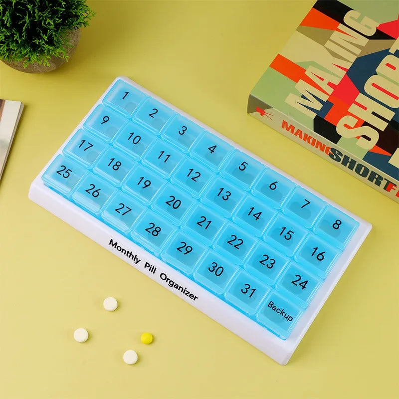Portable 31 Days Medicine Box Monthly Handy Storage Organizer PP Medical Kit Dust-proof Detachable Pill Plastic Box Compartment
