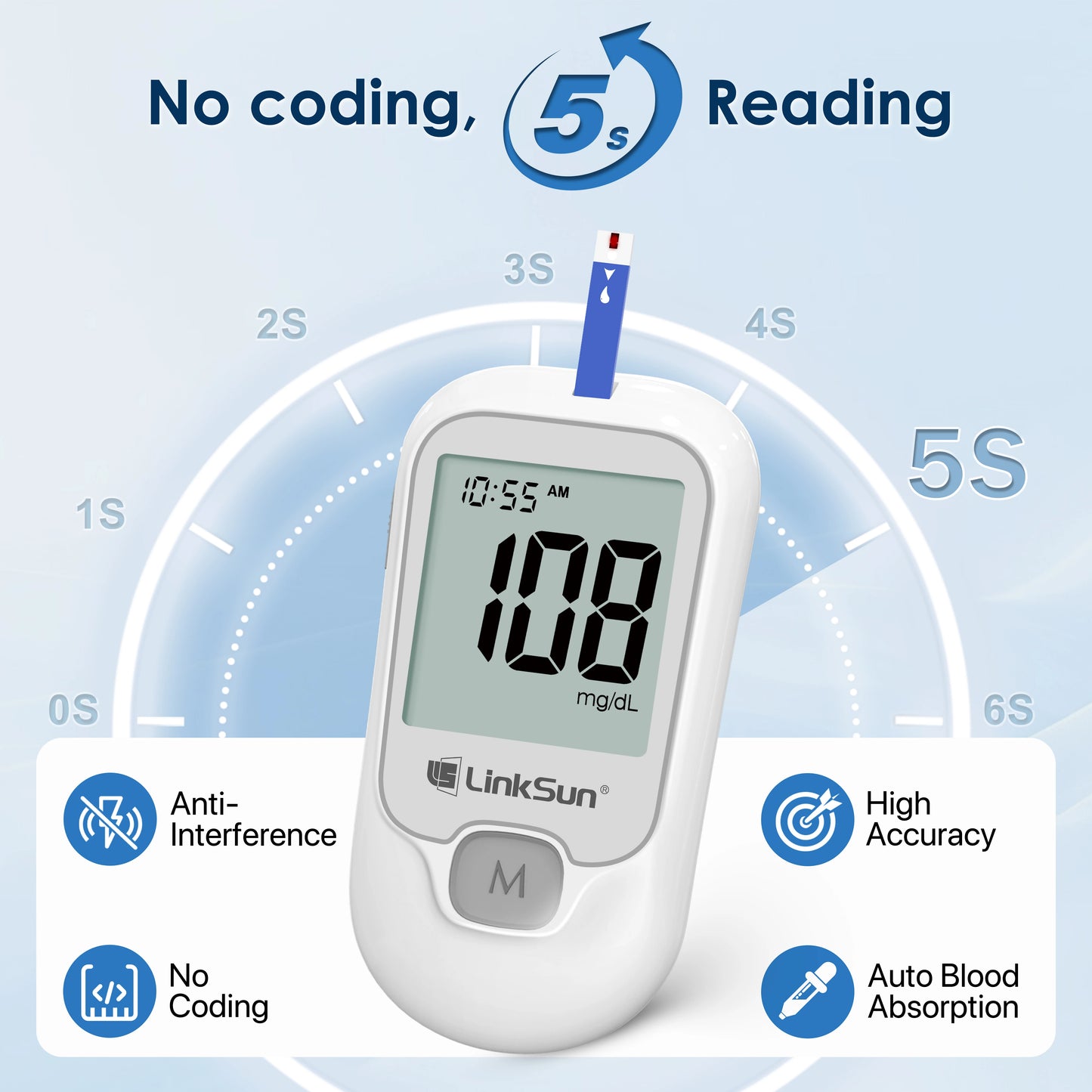 LinkSun G-425-1 Blood Glucose Meter Kit 50/100pcs Test Strips Lancets for Diabetes Monitor Digital Glucometer Blood Sugar Meter