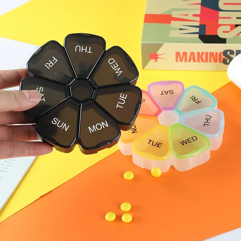 New 7 Days Round Portable Medicine Pill Box Mini Small Travel Vitamin Cases Container Organizer Storage Tablet Fish Oils Tools