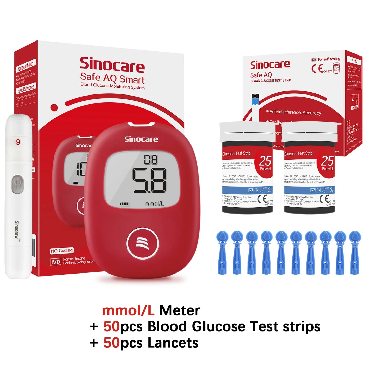 Safe AQ Blood Glucose Meter with Test Strips and Lancets Diabetes Blood Sugar Monitor Glucometer Get results fast 0.6μL sample