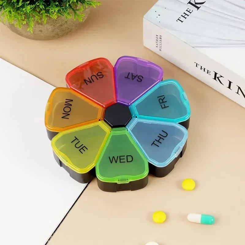 New 7 Days Round Portable Medicine Pill Box Mini Small Travel Vitamin Cases Container Organizer Storage Tablet Fish Oils Tools