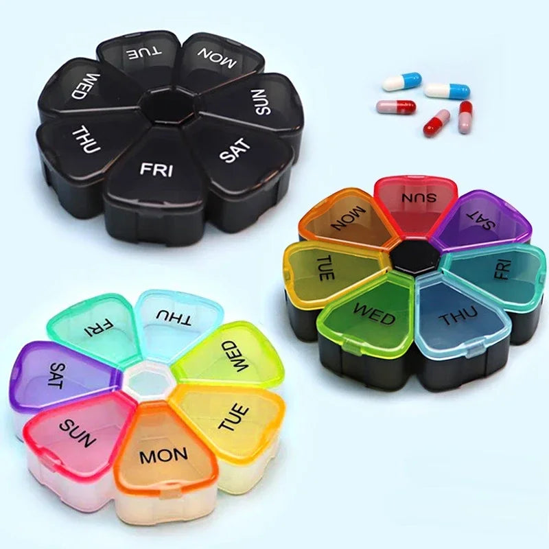 New 7 Days Round Portable Medicine Pill Box Mini Small Travel Vitamin Cases Container Organizer Storage Tablet Fish Oils Tools