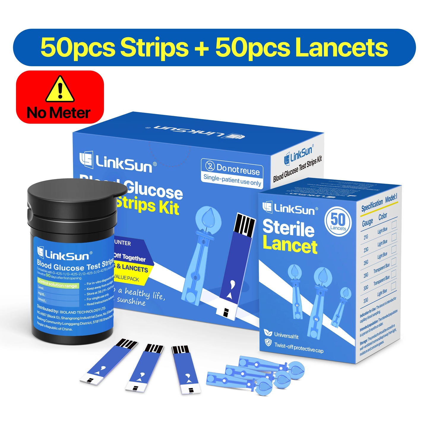 LinkSun G-425-1 Blood Glucose Meter Kit 50/100pcs Test Strips Lancets for Diabetes Monitor Digital Glucometer Blood Sugar Meter