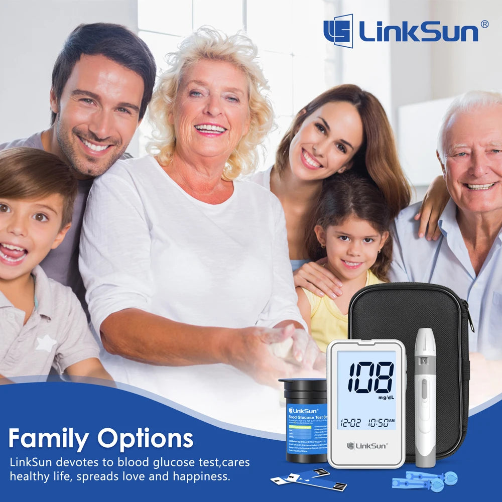 Linksun Blood Glucose Meter G-425-2 50/100 Test Strips Glucosemeter Digital Diabetes Testing Kit Blood Glucose Monitoring System