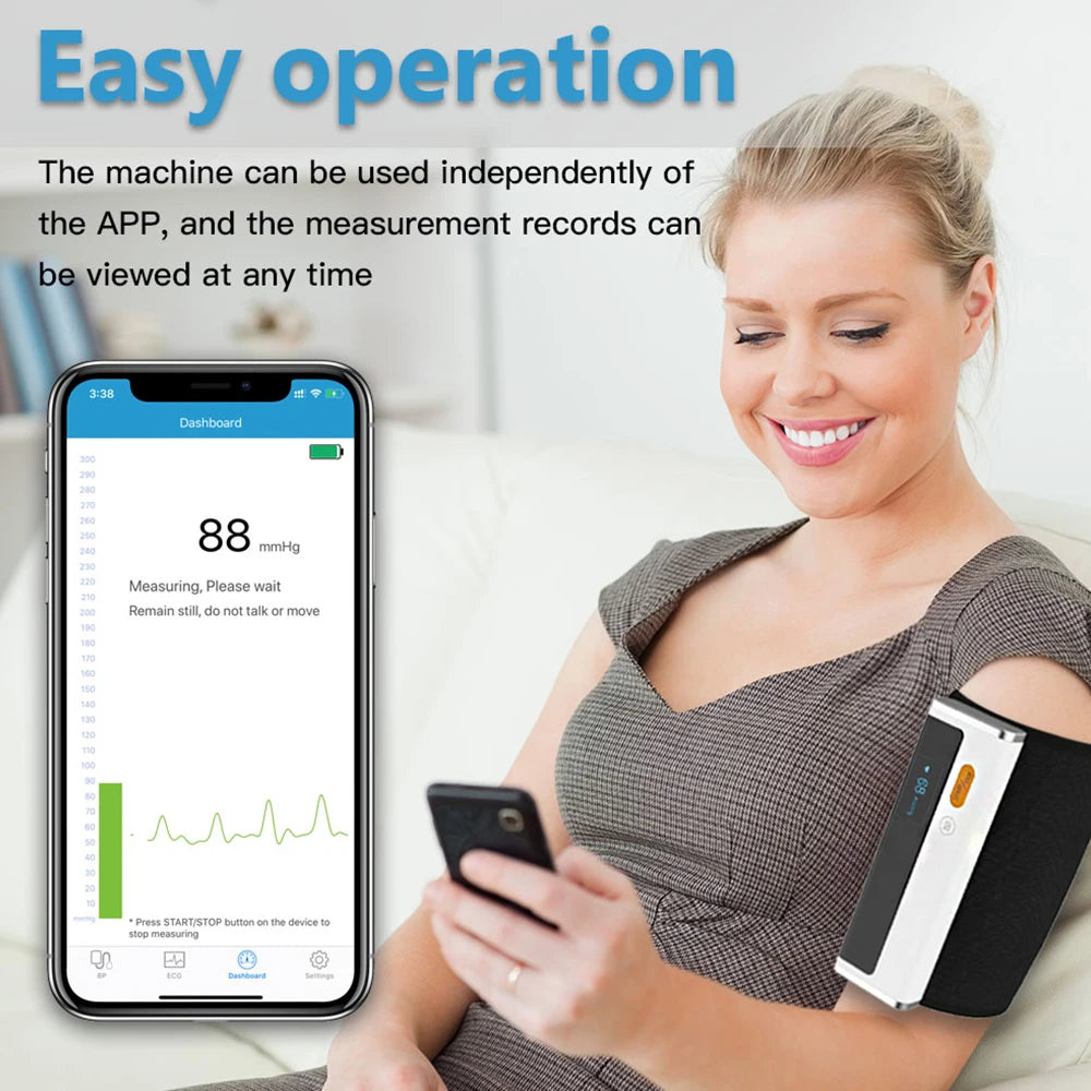 Wireless Bluetooth Smart Blood Pressure Monitor Uppr Arm Cuff BP Machine with ECG Monitor and EKG Free APP Support