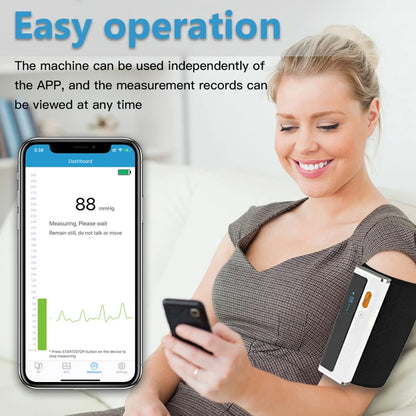 Wireless Bluetooth Smart Blood Pressure Monitor Uppr Arm Cuff BP Machine with ECG Monitor and EKG Free APP Support