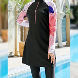 Pink Abstract Burkini 3 Piece Swimsuit