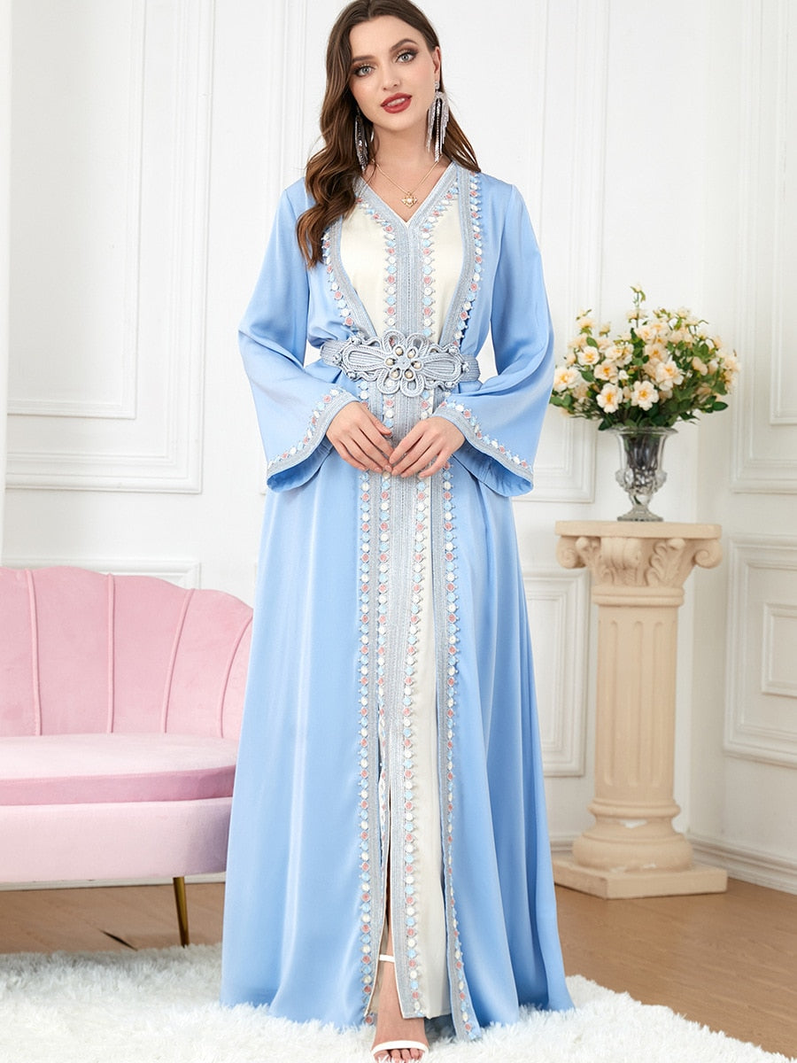 Floral Belted 2 Piece Abaya Set