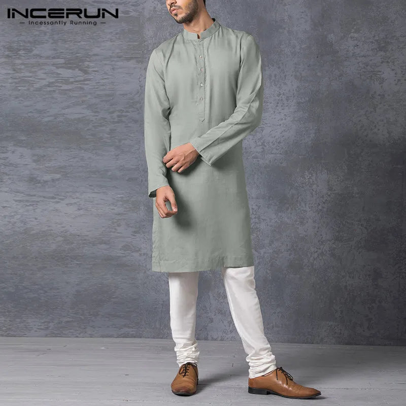 Long Button-Down Kurta Top