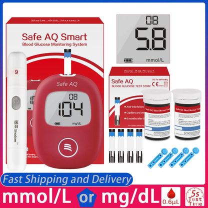 Safe AQ Blood Glucose Meter with Test Strips and Lancets Diabetes Blood Sugar Monitor Glucometer Get results fast 0.6μL sample