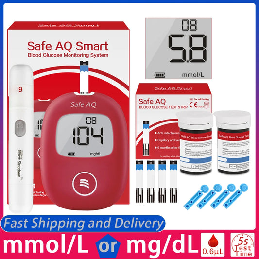 Safe AQ Blood Glucose Meter with Test Strips and Lancets Diabetes Blood Sugar Monitor Glucometer Get results fast 0.6μL sample