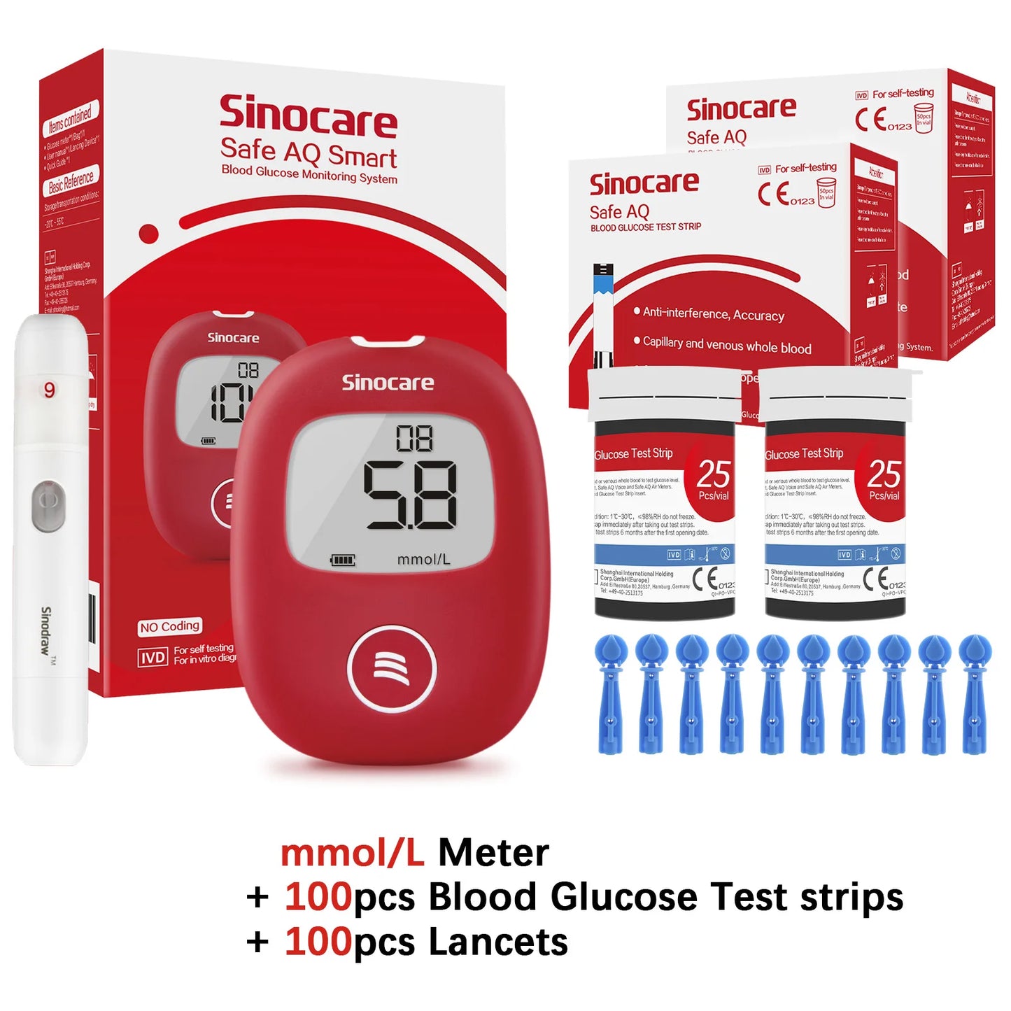 Safe AQ Blood Glucose Meter with Test Strips and Lancets Diabetes Blood Sugar Monitor Glucometer Get results fast 0.6μL sample