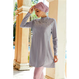 Gray Embroidered Burkini 3 Piece Swimsuit