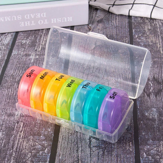 Rainbow 7 Days Pill Box Organizer Plastic Storage Box Container Portable Medicine Pill's Case Weekly Pillbox Hat for Tablets