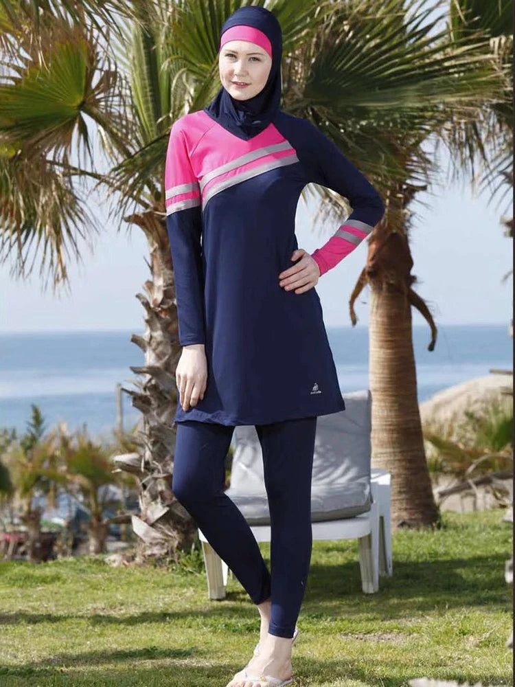 Color Stripe Burkini Swimsuit