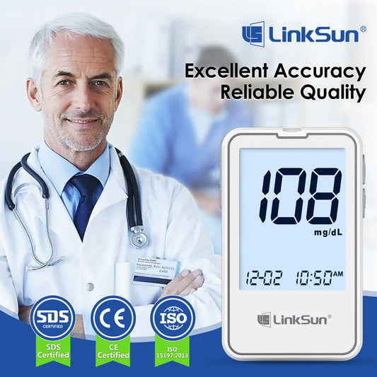 Linksun Blood Glucose Meter G-425-2 50/100 Test Strips Glucosemeter Digital Diabetes Testing Kit Blood Glucose Monitoring System