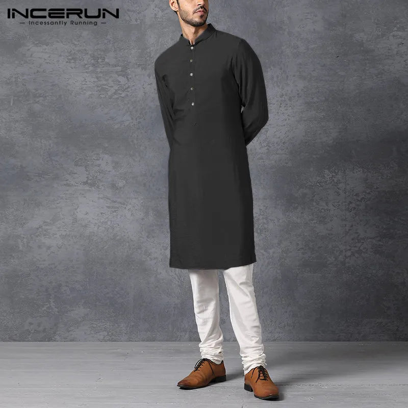 Long Button-Down Kurta Top