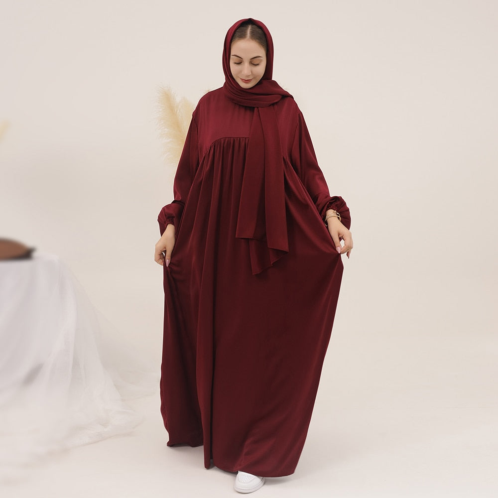 Solid Abaya With Hijab