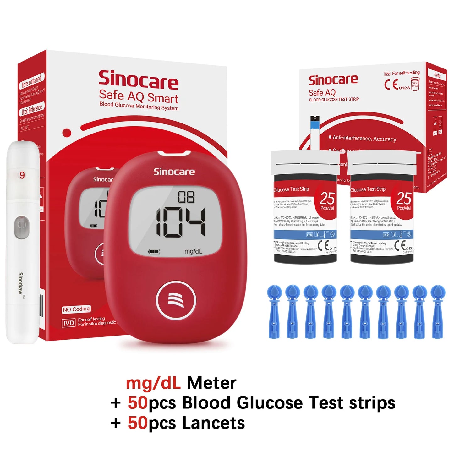 Safe AQ Blood Glucose Meter with Test Strips and Lancets Diabetes Blood Sugar Monitor Glucometer Get results fast 0.6μL sample