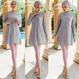 Gray Embroidered Burkini 3 Piece Swimsuit