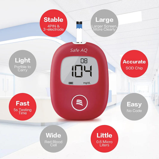 Safe AQ Blood Glucose Meter with Test Strips and Lancets Diabetes Blood Sugar Monitor Glucometer Get results fast 0.6μL sample